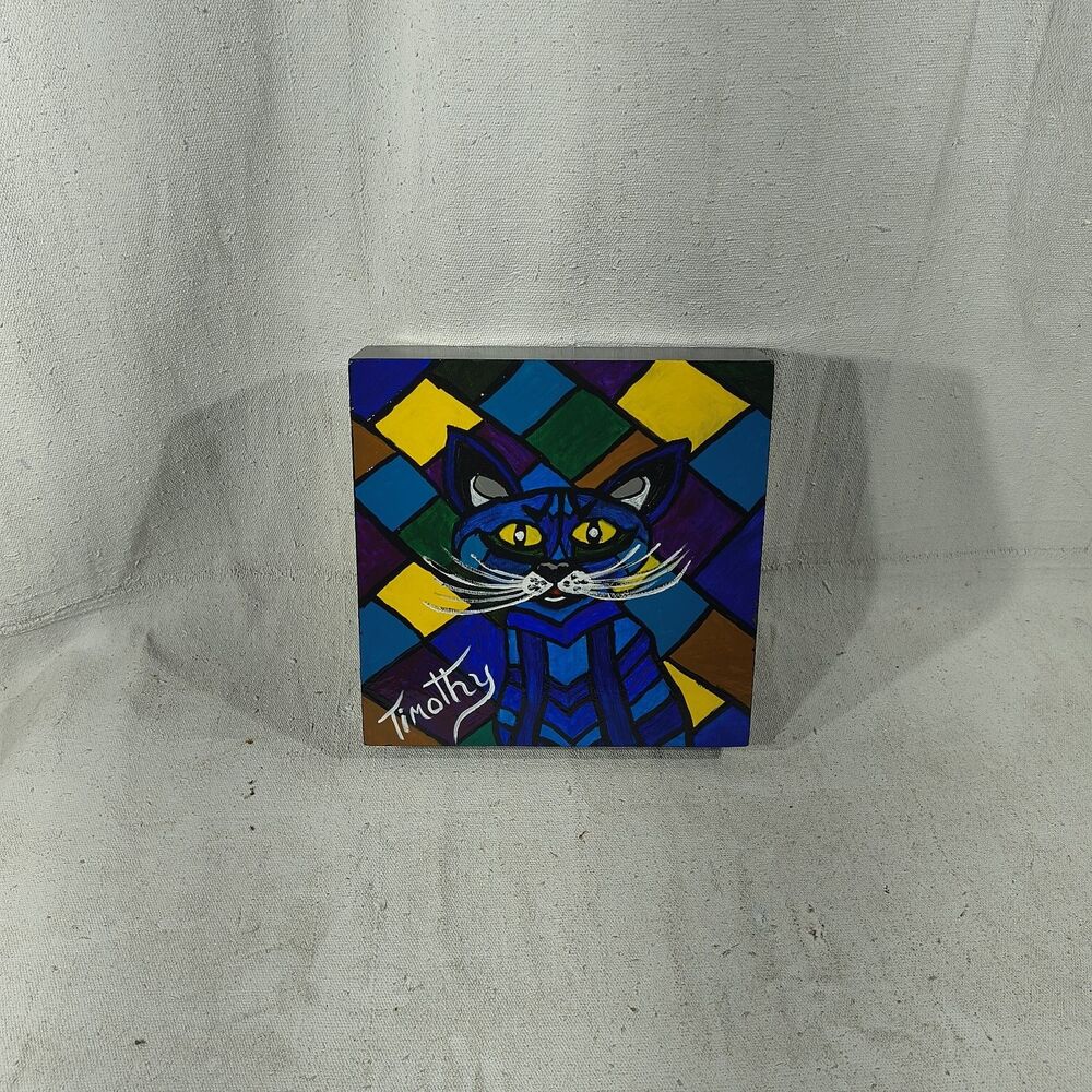 Original Acrylic Painting "Fractured Feline" 8" X 8" By Timothy Designs